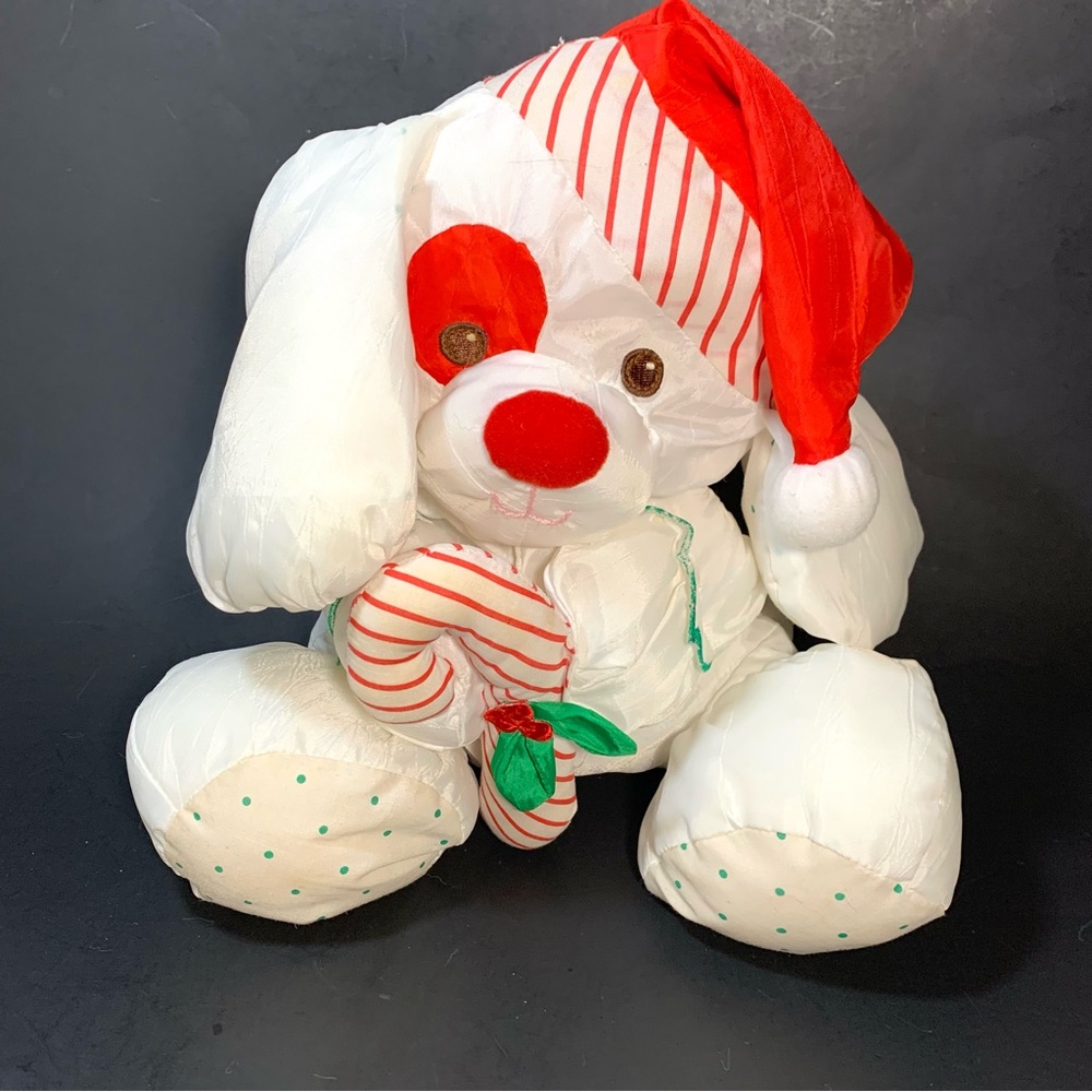 Vintage 1990 Fisher Price Puffalump Christmas Puppy Dog Plush Candy Cane #8112
